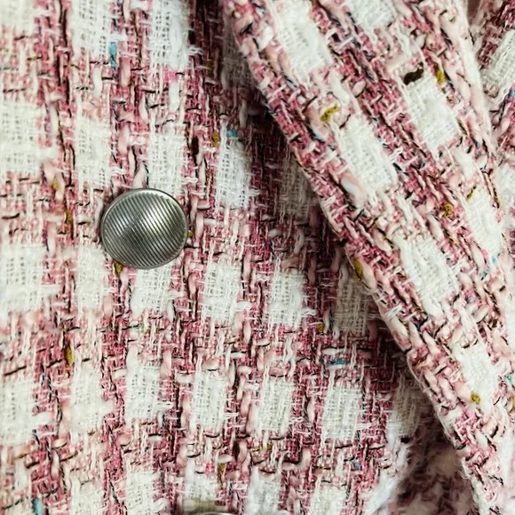 L'Agence Kenzie Pink White Boucle Tweed Blazer Jacket - Picture 7 of 13